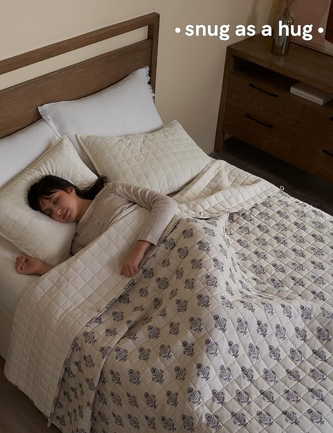 YnM King Size Linen Weighted Blanket for Adults (88x104 Inches, 40 Pounds, Damask), Exclusive Smallest Compartments, Heavy Bed Blanket for Two Persons of 240~390lbs on Queen or King Bed