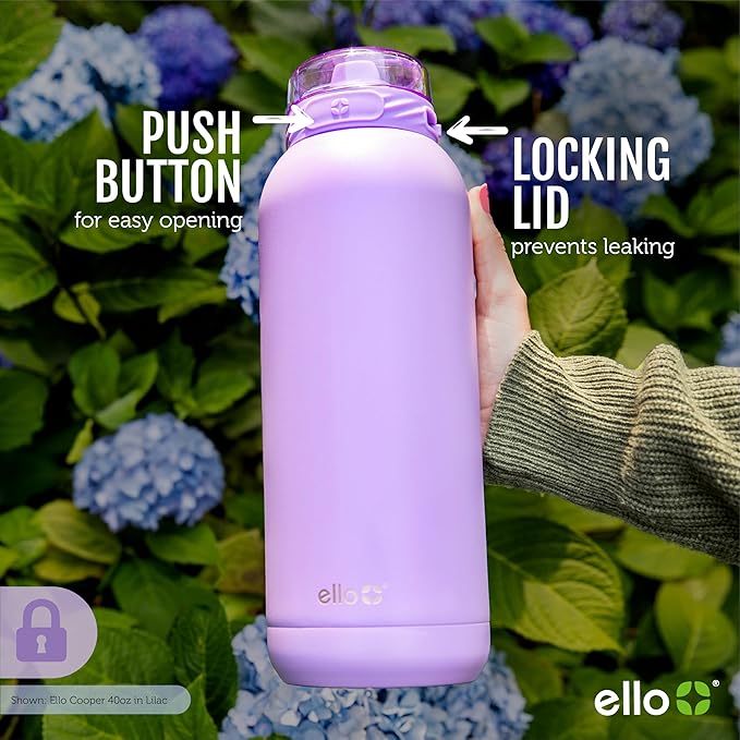 Ello Cooper 18oz Kids Stainless Steel Water Bottle with Straw and Carry Handle, Double Walled and Vacuum Insulated Metal, Leak Proof Locking Lid with Soft Silicone Spout, Reusable, BPA Free, Gray