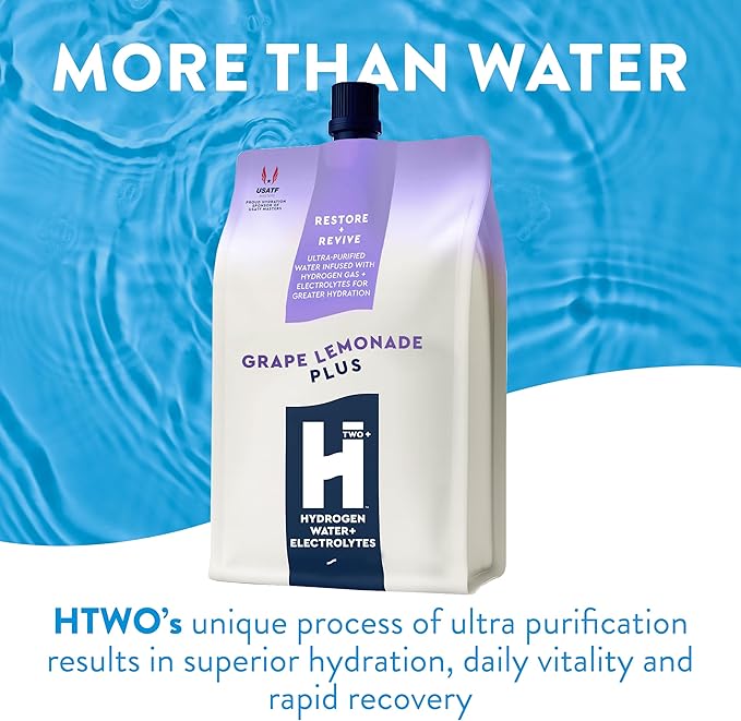 HTWO Plus Molecular Hydrogen Water with Electrolytes, Grape Lemonade Flavor, Sugar Free Hydration Packets, 16.9oz 6 Pack, Energy Sports Drink, Performance & Recovery Support, Alternative to Hydrogenated Tablet - no Prep/Mess, 15 ppm
