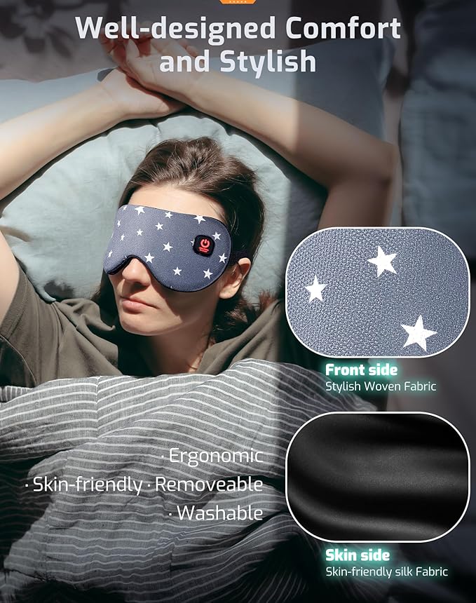 Heated Eye Mask-Cordless Warm Eye Compress Heated Eye Mask for Dry Eyes, Blepharitis,Light Blocking Heat Eye Mask for Men Women, Electric Warm Eye Mask for Airplane Sleeping for Travel (Gray Star)
