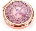 Dynippy Pill Case Pill Box with Mirror Pocket 3 Compartment Medicine Case Vitamin Pill Organizer for Pocket Purse and Travel (Round, Rose Gold-Peacock)