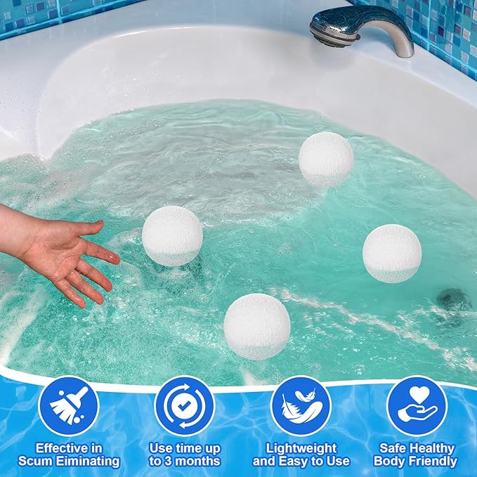 Qualirey 1 Set Solar Pool Ionizer Floating Water Cleaner and Purifier, Kill Algae in Pool, 85% Less Cl, with 4 Pcs Eliminating Ball for Fresh and Salt Water Pools Spas, Reusable (White)