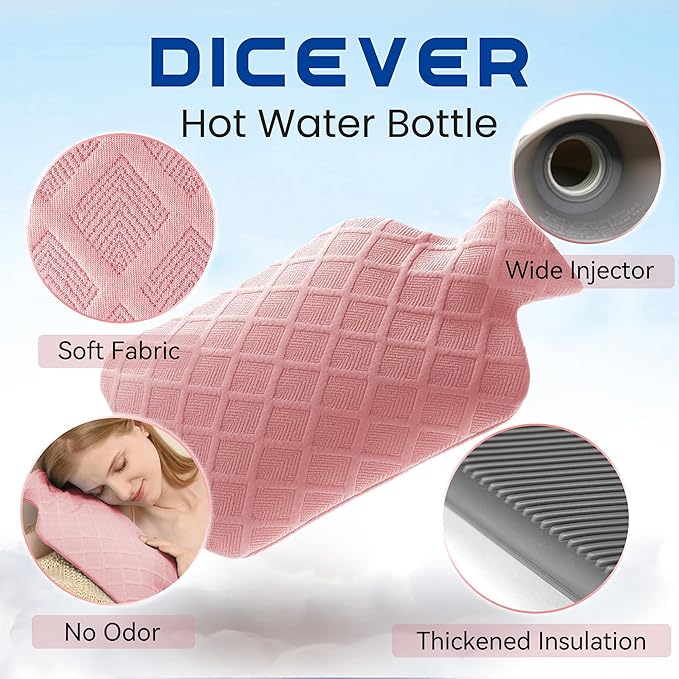 Hot Water Bottle with Soft Cover, 2L Hot Water Bag, Hot and Cold Therapies for Sore Muscles, Menstrual Cramps, Neck and Shoulder Pain Relief, Great Gifts for Women, Childs, Pink