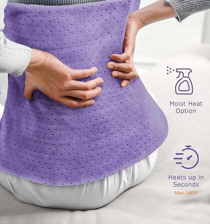 Heating Pad for Back Pain Relief, 33"x17" Electric Heating Pad for Shoulder, Neck, Cramp, Menstrual Pain, Christmas Gifts for Women Men Mom Dad-6 Heat Settings and Auto-Off, Moist/Dry Heat pad, Purple