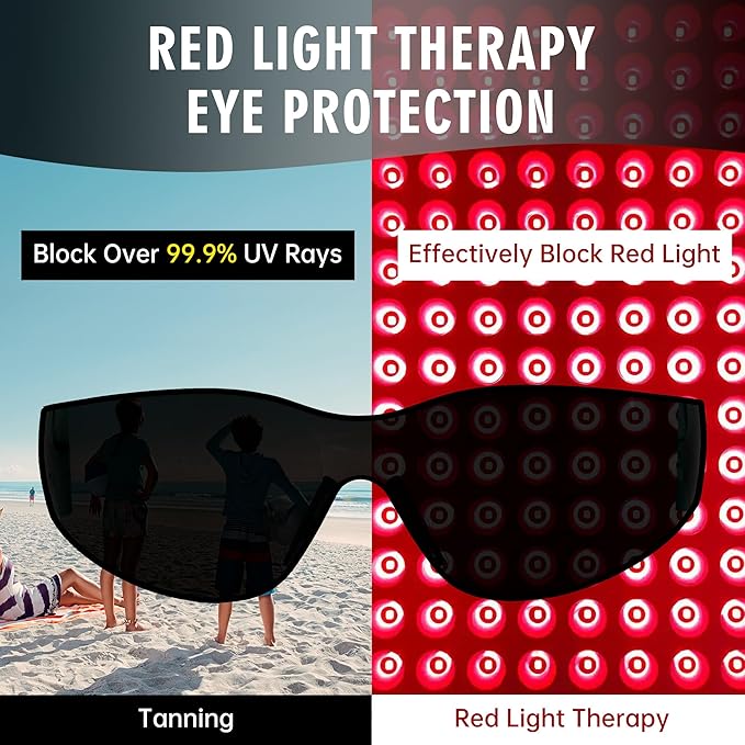 Red Light Therapy Glasses, Eyes Protection for Tanning Goggles,IPL Glasses 600-900nm Laser Cosmetology Operator Eye Protection with Case (Black)