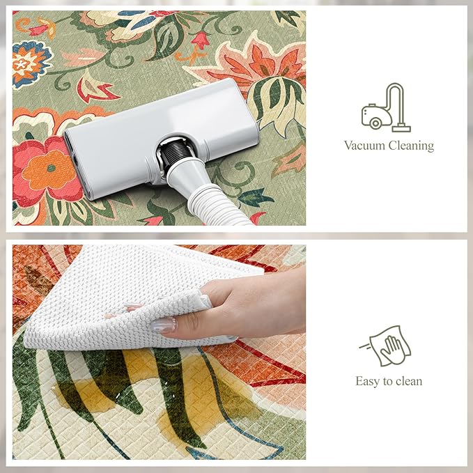 LEEVAN Anti Fatigue Mats for Kitchen Floor 2 Piece,Cushioned Memory Foam Green Kitchen Mats for Floor,Comfort Floral Boho Non Slip Kitchen Floor Mat for Sink,Laundry,Office(17''x29''+17''x47'')