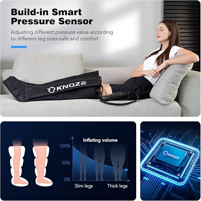 KNQZE Leg Compression Massager for Circulation and Pain Relief, Air Compression Recovery System for Fast Recovery of Leg, Foot, Calf and Thigh, Relieve Edema, Reduce Muscle Fatigue, Gift for Dad, Mom