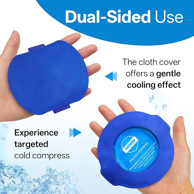 samply Small Gel Ice Packs for Boo Boos, Cold Packs for Injuries Reusable Pain Relief, Headaches and Toothaches,Eyes, Face, 5 Pack Mini Round Ice Packs with 2 Covers for Cold Compress