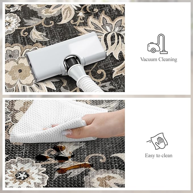 LEEVAN Anti Fatigue Mats for Kitchen Floor 2 Piece,Cushioned Memory Foam Black Kitchen Mats for Floor,Comfort Floral Boho Non Slip Kitchen Floor Mat for Sink,Laundry,Office(17''x29''+17''x47'')