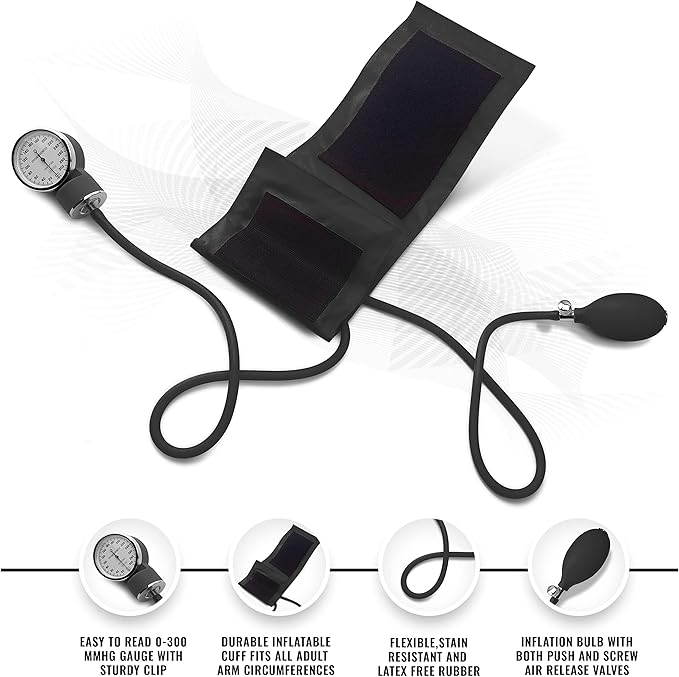 ASA TECHMED Nurse EMT Starter Pack Stethoscope, Blood Pressure Monitor and Trauma 7.5" EMT Shear Ideal Gift for Nurses, Medical Students, Firefighters, Police and Personal Use (Black) Standard