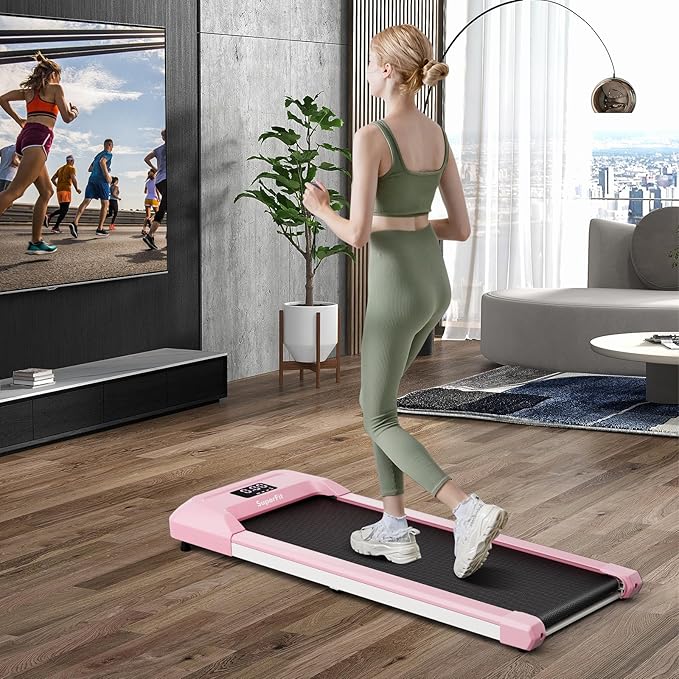 GYMAX Walking Pad, 2.25HP Under Desk Treadmill with LED Display, Remote Control & 7-Layer Belt, Compact Portable Jogging Running Machine for Home Office Small Space