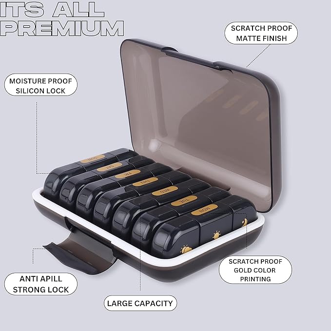 weekly pill organizer 3 times a day, portable travel pill box weekly with large compartments moisture-proof pill case for vitamin, Medicine, pills, supplements