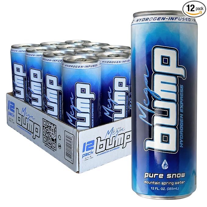 Mega Bump Pure Snow Hydrogen Water - 12-Pack 12oz Cans, 2-3 PPM Molecular Hydrogen Infused Mountain Spring Water, Ouichita Wilderness Valley, Award-Winning Recovery Hydration