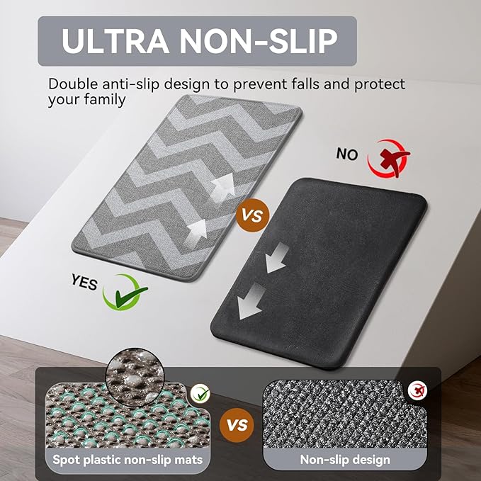 Kitchen Mats for Floor, Super Absorbent Kitchen Rugs Non Slip Washable, Linen-Look Woven Cushioned Runner Rug, Kitchen Sink Mat Standing Mat, Easy Care, Gray 17"x30"