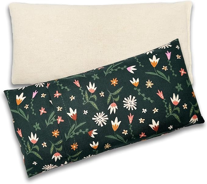 100% USA Handmade, Washable Cotton Eye Pillow 9", Moist Heat Eye Compress, Unscented Hot/Cold Therapy Pack (Green Multi Floral, Rice)