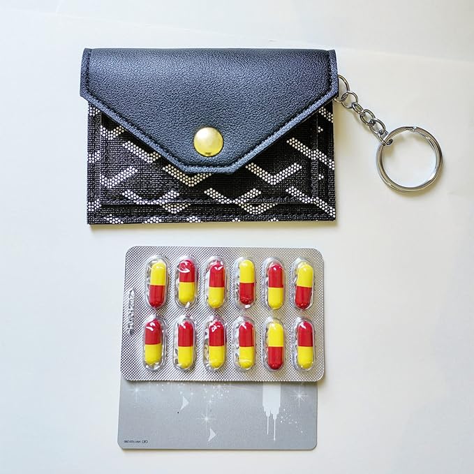 Birth Control Pill Case Wallet PU Leather Medicine Holder Envelope Arrow Print (Black)