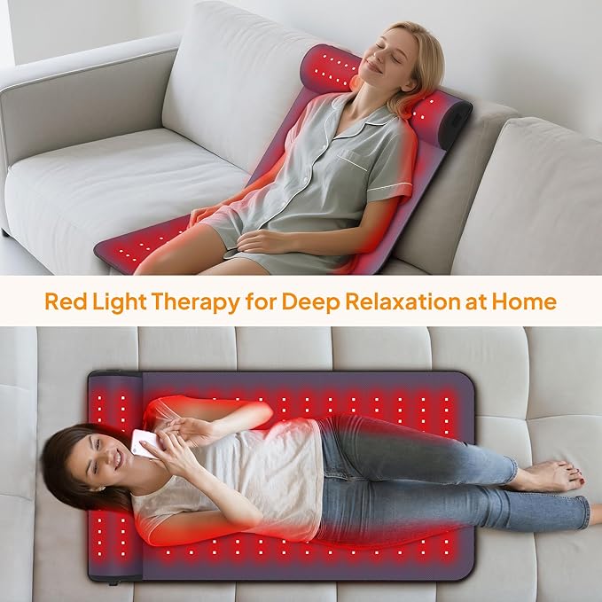 Red Light Therapy Mat with Neck Support, Large 35.8"x19" | 660nm & 850nm Near Infrared Light Therapy Pad for Body, Dual-Wavelength Red Light Therapy Blanket for Pain Relief, Muscle Recovery