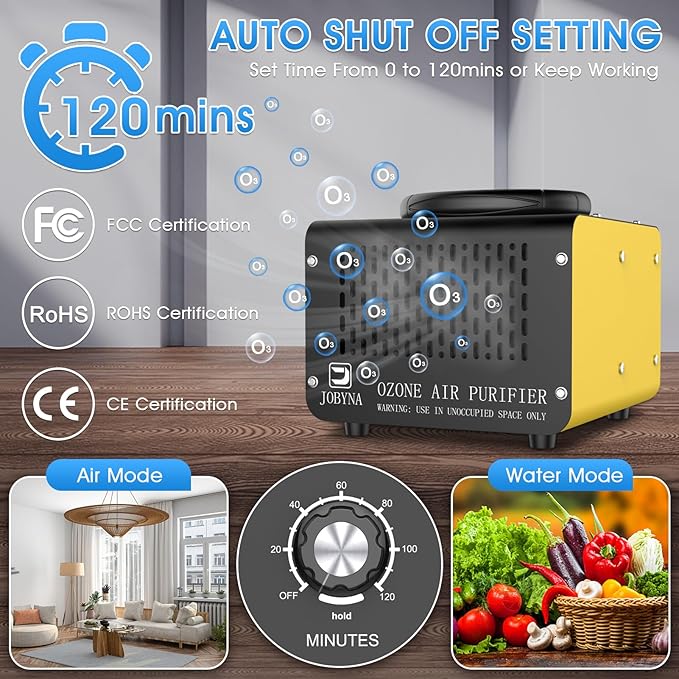 JOBYNA Ozone Generator Water Air, 28,000mg/h Air Mode & 500mg/h Water Mode Ozone Air purifier, High Capacity Home & Industrial & Commercial Ozone Machine for Car, House, Room, Smoke, and Pets
