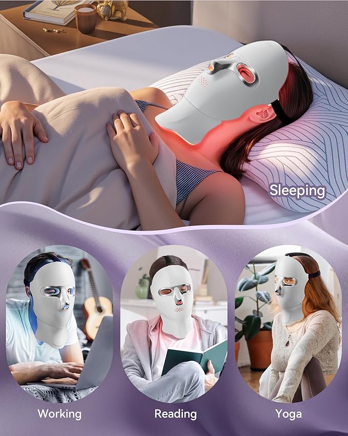Red Light Therapy for Face-LED Light Therapy Mask Skin Care Mask,Cordless LED Face Mask face & Neck Red & Infrared Lights Masks Wavelength,USB C Rechargeable for Home Use Working Travel Yoga (silver)