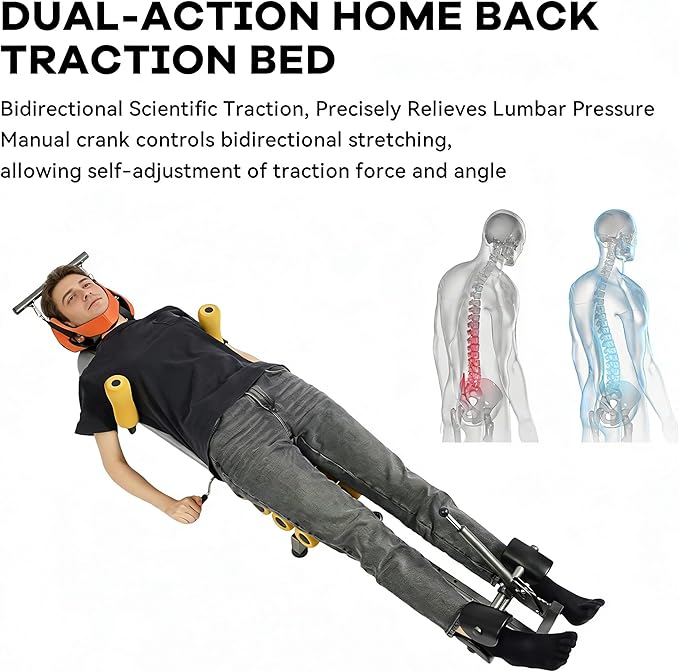 Multifunctional Full Body Traction Bed, Cervical Spine Stretcher Traction Spine Lumbar Massage Traction Table Back Stretch Decompression Machine for Tension Relief & Body Aches Pains, Massage (Grey)