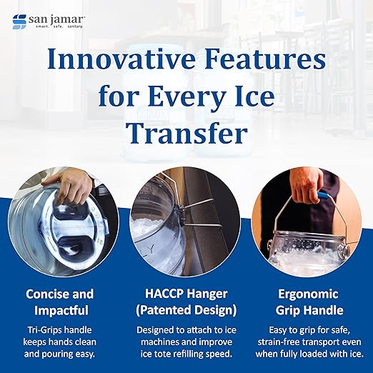 San Jamar Saf-T-Ice Ice Tote with Ice Machine Hanger for Bars, Restaurants, Kitchens, And Fast Food, Polycarbonate, 6 Gallons, Blue, (Pack of 2)