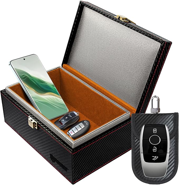 Faraday Box for Car Keys, Faraday Key Fob Protector, Anti Theft Faraday Cage, Keyless Entry Protector Faraday Pouch for Key fob, RFID Signal Blocking Box(Black,L)