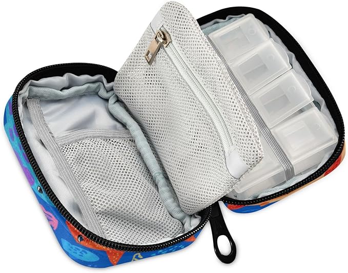 Colorful Bright Blue Sharks Travel Pill Organizer Case Box Container Weekly Portable Vitamin Medicine Holder Storage Bag with Zipper Removable