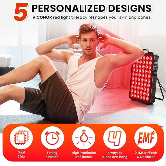 Red Light Therapy for Body, 660nm 850nm Near Infrared Light Therapy Panel, 60 Dual Chip LED Device with 300W of Power, Ideal for Body, Face, Improve Sleep, Skin Health, Includes Hanging Kit & Handle