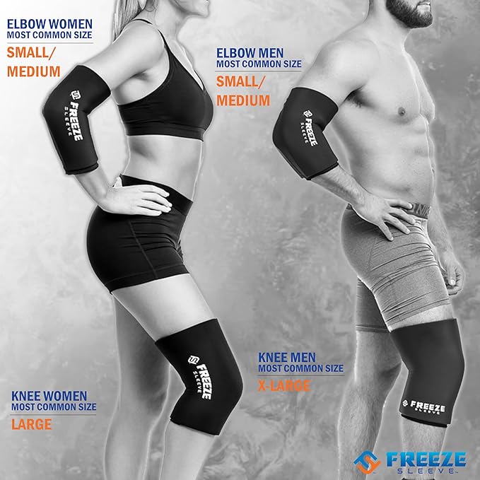 FreezeSleeve Ice and Heat Therapy Sleeve | Reusable Ice Pack Flexible Gel Compression Sleeve for Pain Relief and Recovery of Elbow Knee Ankle Leg Wrist Injuries | Black Small Medium