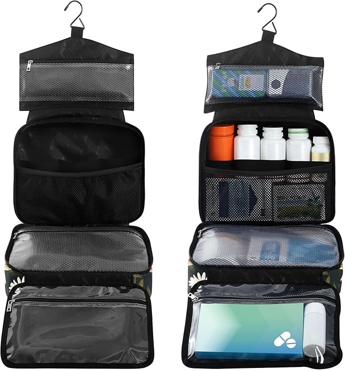 Fustylead Watercolor Amanita Mushrooms and Daisy Travel Pill Bottle Organizer Large Home Storage Medication Bag with Zipper for Vitamins, First Aid, Fish Oil, Medical Supplies