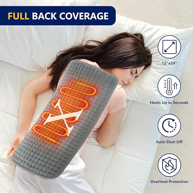 Heating Pad for Back & Period Cramps, 12"x24" Large Electric Heat Pads for Neck/Shoulder Muscle Pain Relief, Personalized Initial Dry/Moist Heated Blanket Machine Washable, Birthday Gift
