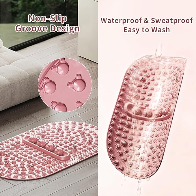 Extra-Large Acupressure Foot Massage Mat 27 Inches, Silicone Foot Pressure Point Pad with 2 Massage Balls, Foot Reflexology Mat for Stress Relief, Home & Gym Use (Pink)