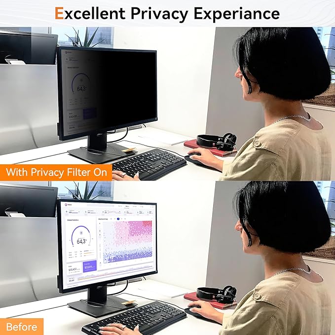 [2 Pack] 23.8 Inch Computer Privacy Screen for 16:9 Aspect Ratio Widescreen Monitor, Eye Protection Anti Glare Blue Light Computer Monitor Privacy Filter, Removable Anti-Scratch 23.8in Protector