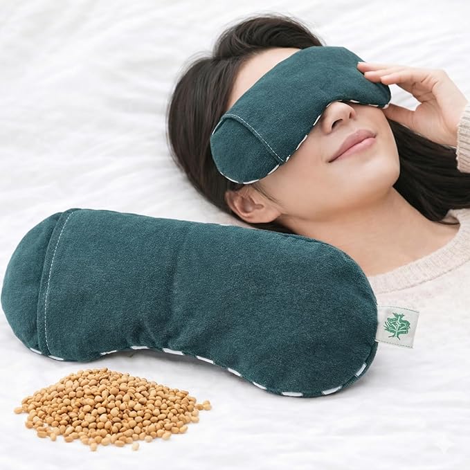 Microwavable Heated Eye Mask, Warm Compress for Eyes, Moist Heat Eye Compress for Dry Eyes | Eye Steam Mask, Hot Compress, Organic Grain, Reusable(Green)