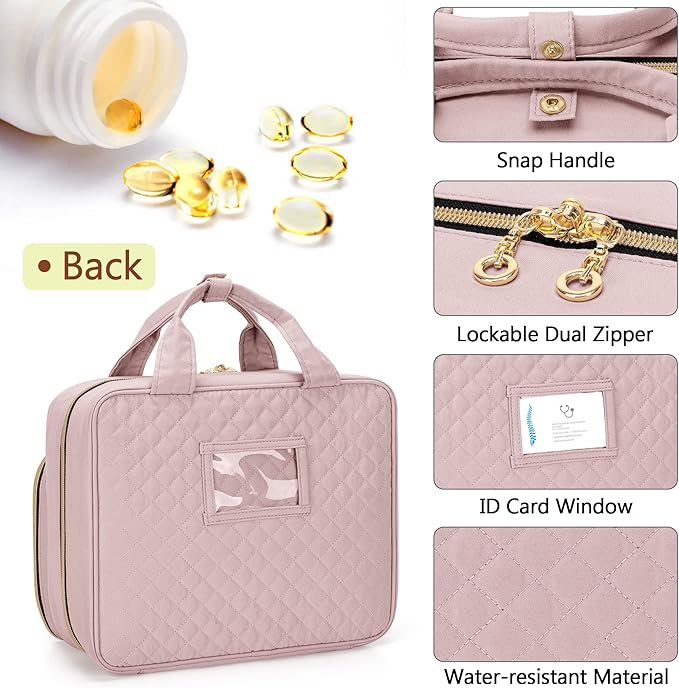 Damero Pill Bottle Organizer Bag, Travel Medicine Bag Organizer, Medicine Organizer and Storage for Pills, Vitamin, Fish Oil, Medical Supplements for Women and Men, Misty Rose