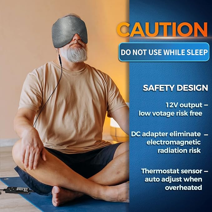 sticro Heated Eye Mask with Extra Large Size for Dry Eyes and Sinus Pressure Relief, Ultra Soft Face Heating Pad for Tension Headache Relief, Jaw TMJ Pain Relief - 3 Heat & 5 Timing Settings (Gray)
