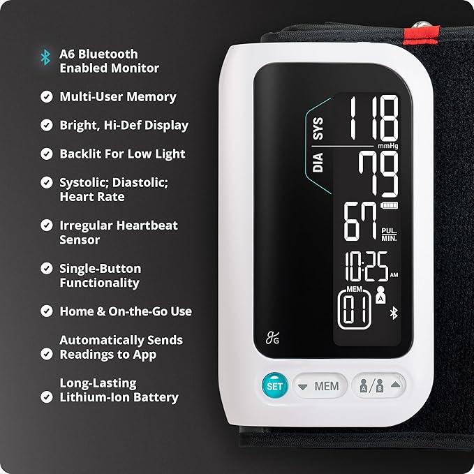 Greater Goods Bluetooth Blood Pressure Monitor with Automatic Upper Arm Cuff, App-Enabled for iOS and Android