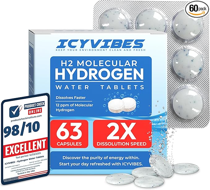 Premium Mineral Hydrogen Water Tablets – 63 Count Molecular H2 Tablets (12 PPM) for Drinking Water with Magnesium