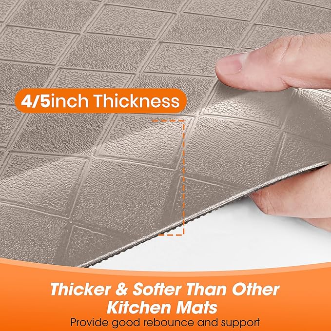 4/5 Inch Extra Thick Kitchen Mats for Floor,Non Slip Anti Fatigue Kitchen Rugs,Waterproof Stain Resistant Sink Mat,Cushioned Standing and Comfort Mats for Office (17"x47" Khaki)