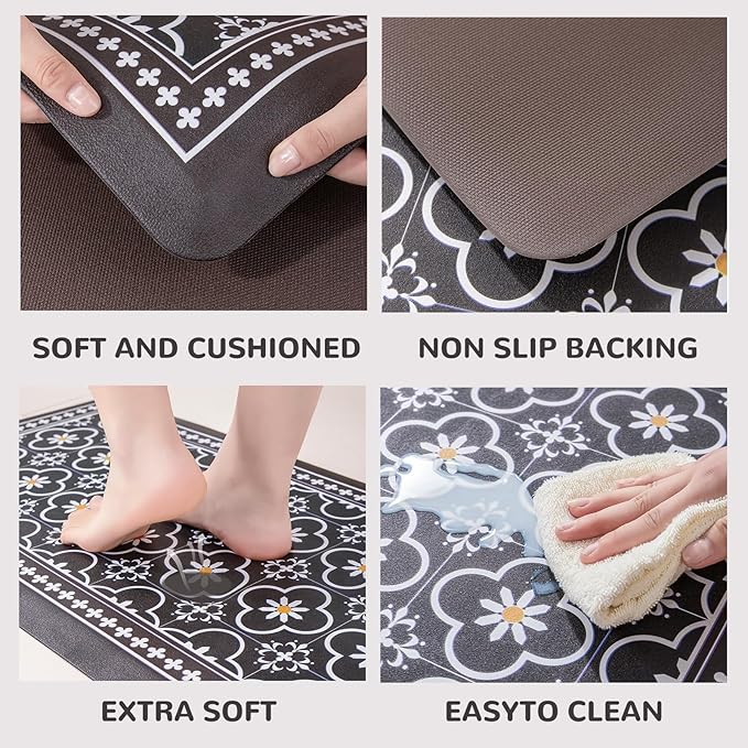 Kitchen Mat, [2 PCS] Kitchen Rugs, Cushioned Anti-Fatigue Non-Skid Waterproof Rugs, Ergonomic Comfort Standing Mat for Kitchen, Floor, Sink, Laundry, (Black)
