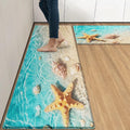 Anti-Fatigue Beach Kitchen Rug Set of 2 Cushioned Seashell Rug Mat for Floor, Summer Standing Waterproof Non-Slip Mat PVC Ergonomic Comfort Foam Decor for Kitchen