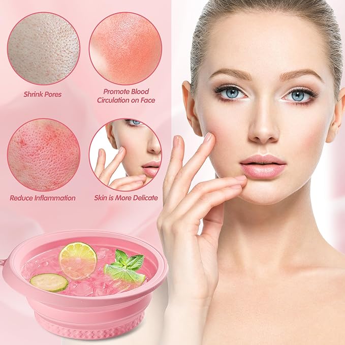 Silicone Face Ice Bath Bowl with Built-In Icetray,Silicone and Foldable Face Tub,Ice Bath Water Chiller,Skin Tightening and Acne Relief for Home & Travel (Green)