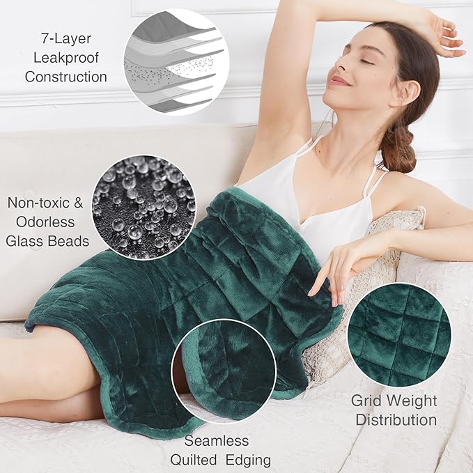 Alomidds Weighted Lap Blanket 7lbs, Cozy Breathable Flannel Weighted Lap Pad for Adults, Small Weighted Blanket for Travel, Couch, Green, 29" x 24"