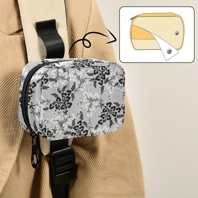 xigua Pill Organizer 7-Day Travel Pill Box Bag Black & Grey Small Flowers Pattern Daily Pill Case with Zipper Portable Suitable,Vitamin Supplement Holder