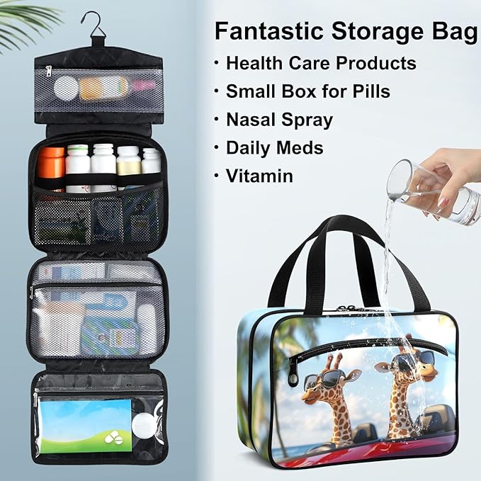 Fustylead 3d Funny Giraffes Driving Car Large Medical Supplies Organizer Bag with Zipper Empty First Aid Bag Trauma Kit for Traveling Hiking Camping