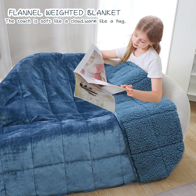 Aemicion Weighted Blanket for Adults (10lbs,48"x72",Slate Blue on Both Sides) Sherpa Fleece Heavy Blanket for Sleeping Perfect for 80-110lbs,Machine Washable