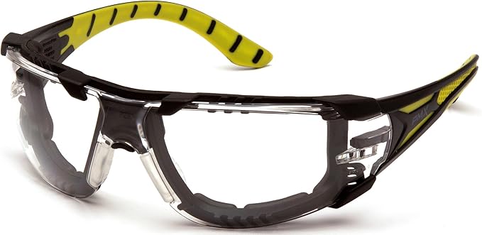 Pyramex Endeavor Plus Safety Glass Black/Gray Frame With Foam Padding Clear H2MAX Anti-fog Lens