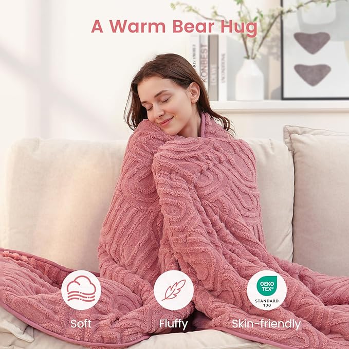 Sherpa Fleece Adult Weighted Blanket Great for Sleep, 15 lbs Dual Sided Soft Fuzzy Heavy Blankets for Couch Bed Sofa, Cozy Warm Arched Jacquard Throw for Winter (Apricot Pink, 60" x 80", 15 Pounds)
