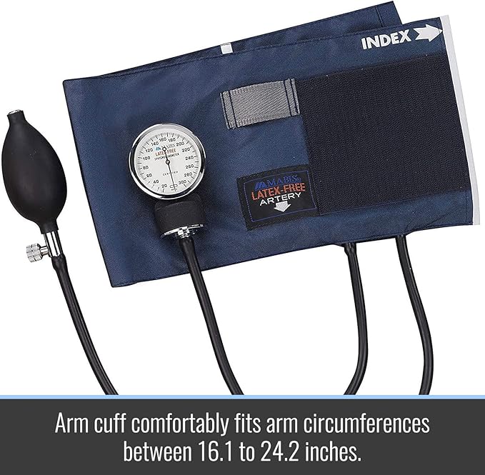 MABIS Precision Series Aneroid Sphygmomanometer Manual Blood Pressure Set with Calibratrated Nylon Cuff and Carrying Case, Thigh, Latex Free