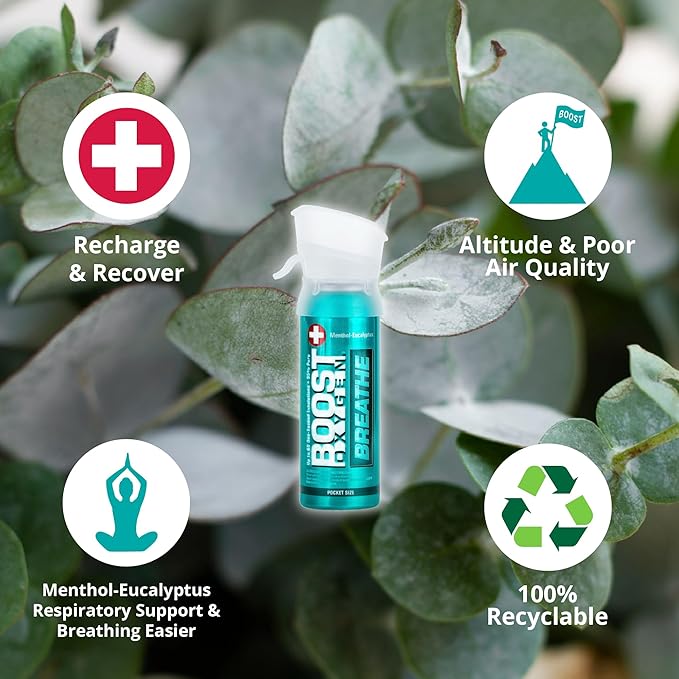 Boost Oxygen Pocket Size Breathe Menthol-Eucalyptus Aroma 3L Canister | Respiratory Support for Altitude, Performance & Health (12Pack)